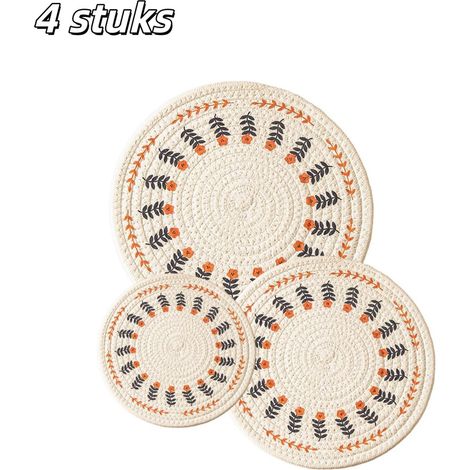 Lot de 4 sets de table dessous de plat tissé coton et lin tapis isolant thermique dessous de tasse à thé set de table anti brûlure adapté pour table à manger et table de salon diamètre 12 18 24 30 cm  (1/5)