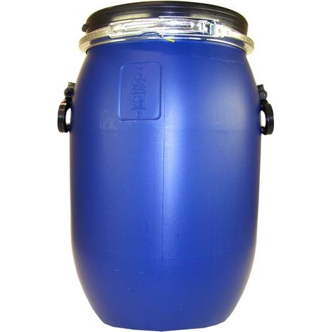 Belli – Fût alimentaire 30 litres bleu avec couvercle – Cerclage métallique – Poignées ergonomiques – Hauteur 50 cm – Diamètre 32 cm