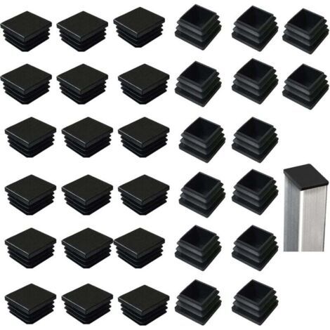 Lot de 32 bouchons à lamelles pour tubes carrés 40 x 40 mm, carrés en plastique noir, bouchons carrés pour produits métalliques/chaises/canapés/tables