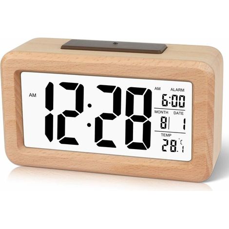 Wooden Digital Alarm Clock Easy Set with Temperature, Digital Alarm Clock, Date, Backlight, Snooze, for Bedroom, Bedside, Home, Office (1/5)