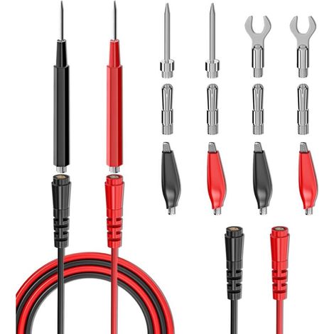 Kit de 16 fils de test multimètre, ensemble de fils de test de remplacement avec pinces crocodile, fiches banane, sondes de test, fiches banane pour multimètre tests électriques automobiles (1/4)
