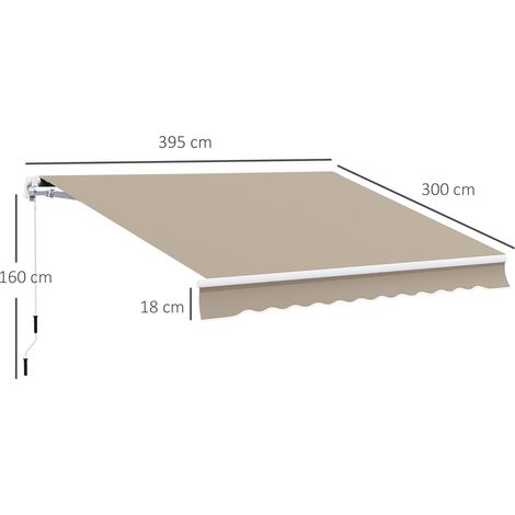 Store à bras articulé en aluminium 3,95m, beige, protection solaire pour balcon