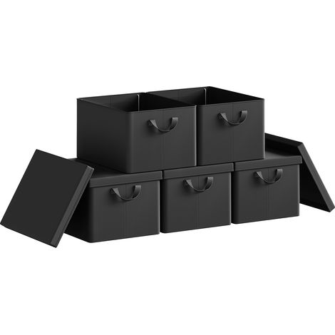 Lot de 5 Boîte de Rangement WOLTU, 43x33x26 cm, avec Couvercle, Coffre de Rangement en Tissu non Tissé, Pliable, Noir (1/5)