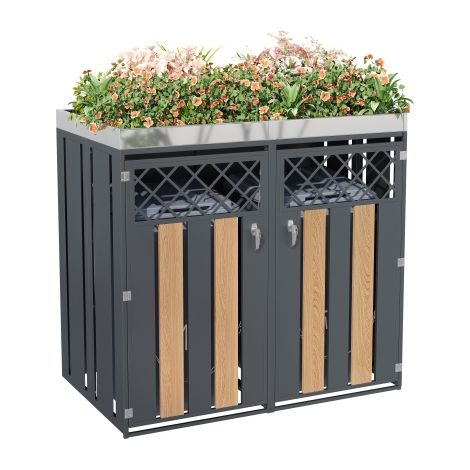 Mülltonnenbox ,mit rautenförmigen Belüftungslöchern, trash storage compartments,Abschließbar, Zwei Türen,Pflanzfläche