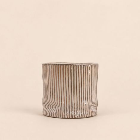 Cache-pot en céramique striée marron 16cm (1/5)