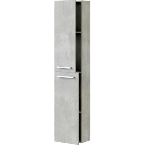 Mobile Alto Da Bagno Sospeso Con 2 Ante E 3 Mensole Interne Colonna Moderna Sospesa Salvaspazio In Melaminico Con Chiusura Assistita Design Industriale Lavanderia Ingresso 150 x 30 x 25 Cm Grigio Ceme