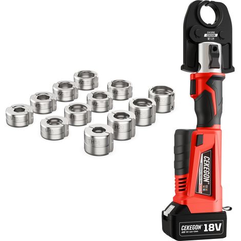 Pince à sertir hydraulique 18 V alimentée par batterie - Kit de presse de tuyau avec 12 matrices de pressage interchangeables (V15-28, M15-28, TH16-32), convient pour les tuyaux composites en