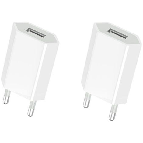 (2 Packs) Chargeur Rapide USB Adaptateur de Prise Universel (5W 5V 1A) adapté aux Voyages compatibilité avec iPhone Apple Samsung Galaxy Pixel Nexus Huawei Xiaomi HTC Sony LG - Blanc