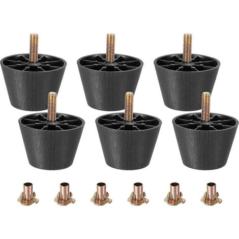Six pieds de meubles en plastique noir avec boulons M8, 40x60mm, compatibles avec canapés, chaises, armoires, etc. (1/5)