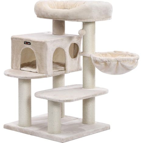 Helloshop26 – Arbre à chat 112 cm – Grotte spacieuse avec 2 coussins – Trunks épais en sisal – Base renforcée avec dispositifs anti-basculement