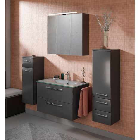 Badezimmer Set mit Glaswaschbecken TRENTO-66 in anthrazit Glanz, B/H/T: ca. 167/200/50 cm (1/5)