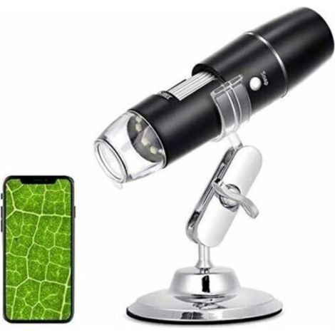 Digitales Mikroskop, WLAN-Endoskop 50x-1000x, Metallstativ, kompatibel mit Android- und iOS-Smartphones oder -Tablets