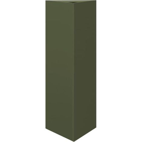 Pot de fleurs triangulaire vert olive, dimensions 30x26x75 cm, en acier. (1/5)