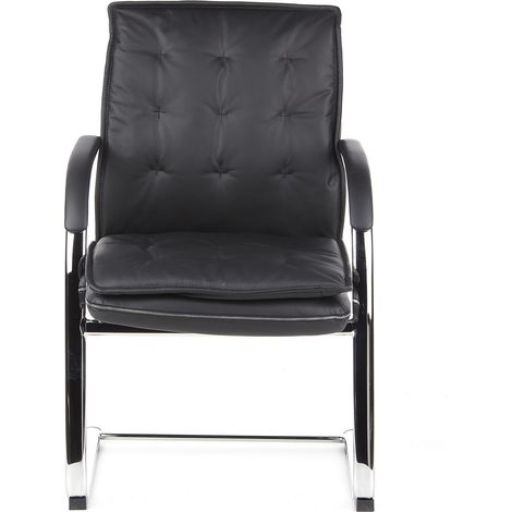 [GEBRAUCHT] Hjh Office Villa V Konferenzstuhl Freischwinger Stuhl Sitz Nappaleder Schwarz891 B-Ware