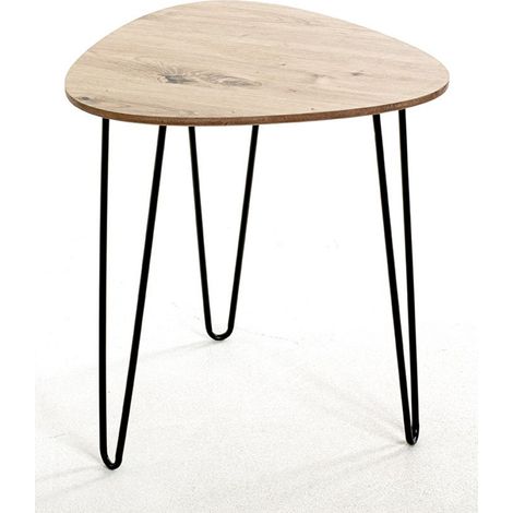 Table d'appoint en MDF coloris chêne clair et métal noir -longueur 40 x profondeur 40 x hauteur 43 cm