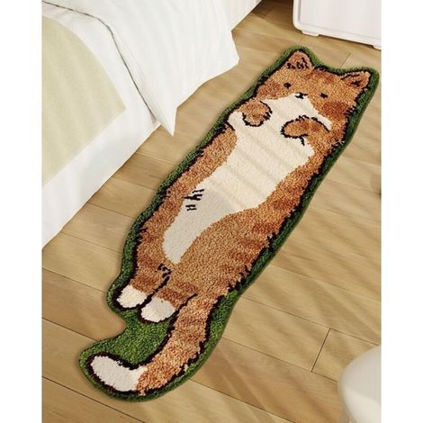 Niedlicher, katzenförmiger, getufteter Teppich fürs Schlafzimmer, unregelmäßig getufteter Teppich, waschbar, Cartoon-Muster, modern, Schlafzimmerdekoration (40x60cm) (1/4)