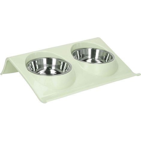 Gamelle double en acier inoxydable pour chien et chat (vert) (1/5)