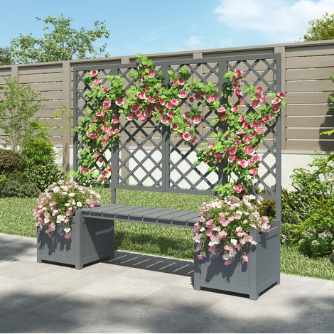 Jardinière avec treillis 169x42x145 cm en bois gris, gain de place pour terrasse FloraGrace (1/5)