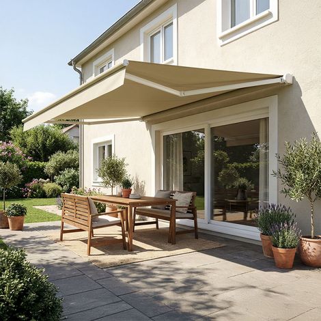 Store banne loggia DIONEA (Manuelle - Blanc RAL 9010 - Écru 250g/m² - 4.00 x 3.00 m)