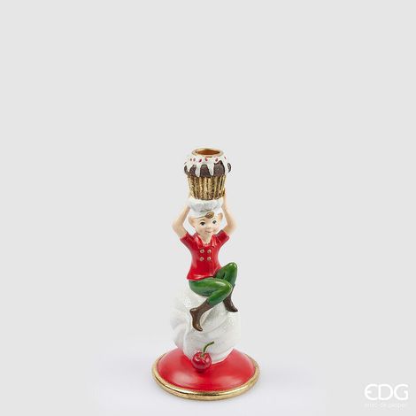 EDG Enzo De Gasperi Portacandela Natale Elfo Cuoco H 22 Cm D 10 Cm Green Red