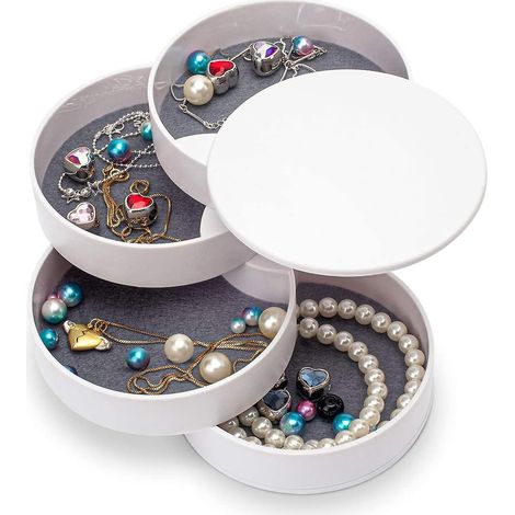 organisateur De Bijoux-blanc, Petite Bote Bijoux Boucle D'oreille Support Pour Femmes, Bijoux Bote De Rangement 4 Couches Rotatif Bijoux Accessoi (1/5)