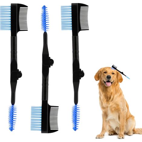 Lot de 3 peignes de toilettage à double tête pour animaux de compagnie – Pour nettoyer les yeux et éliminer les traces de larmes, les croûtes, les sécrétions et les puces. (1/5)