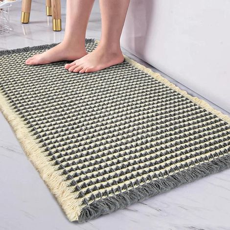 Tappetino Bagno Stuoia Waffle Antiscivolo Morbida Grigio 80x50 cm (1/5)