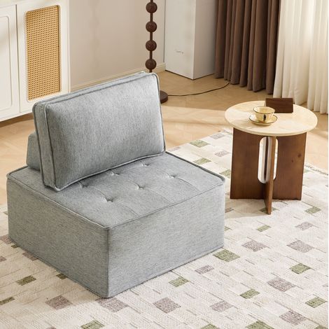 Canapé modulaire individuel en lin gris clair OKWISH (1/5)