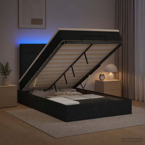 Cama tipo otomana con colchón y LED Negro 120 x 200 cm Tela (1/5)