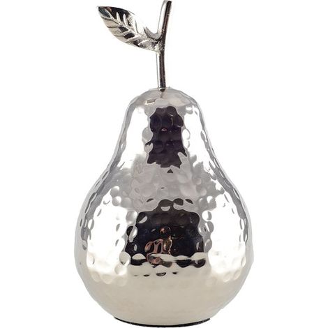 Poire Décorative en Aluminium Argenté Objet Design pour Salon et Salle à Manger 12 x 12 x 22,5 cm - PANGIVO (1/3)
