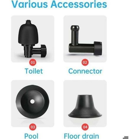 Déboucheur de Toilette Haute Pression avec 4 Têtes Remplaçables Déboucheur à Pompe wc Déboucheur de Canalisation pour (1/4)