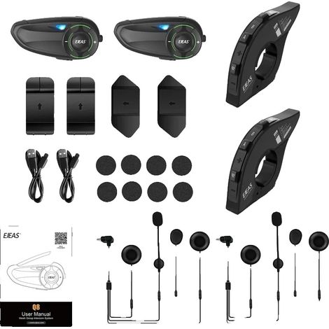 Auriculares, intercomunicador para 6 personas, diseño impermeable, Q8 2 piezas, añadir 2 piezas EUC (1/2)