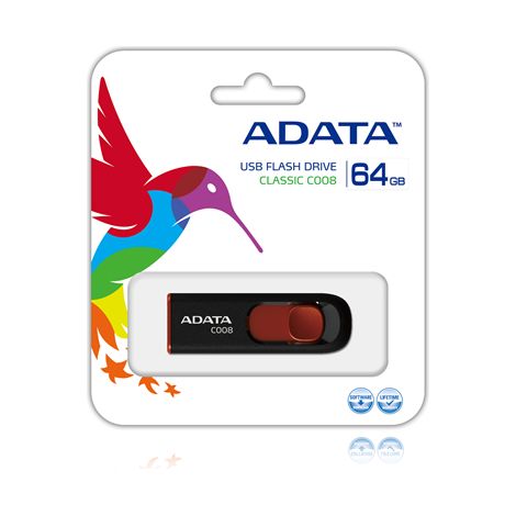 Clé USB adata C008 64 Go, 2.0 / Noir et rouge