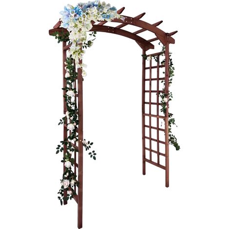 Arco de jardín, madera maciza de abeto, uso versátil en exteriores, teca arqueada (1/2)