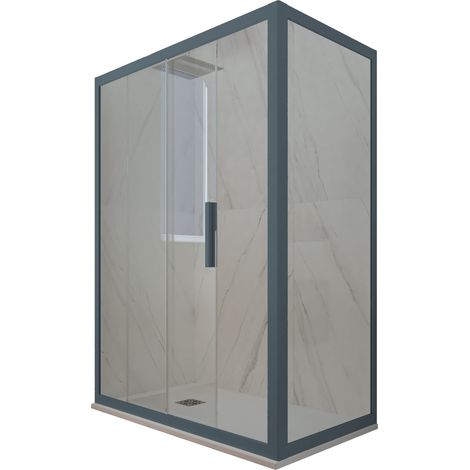 Eck-Duschkabine in PVC 80x120 Klarglas Marineblau Deco Duo
