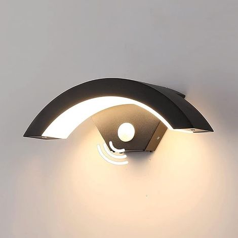 LED-Wandleuchte mit Bewegungsmelder, wasserdicht, schwarze Bogenform, für Eingänge, Terrassen, Garagen, Balkone, Gärten – warmes Licht (1/5)