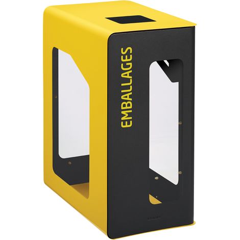 Borne de tri sélectif Cubatri Vigipirate, sans serrure - emballages - 90l - gris manganèse / jaune colza - RAL 1021 (1/2)
