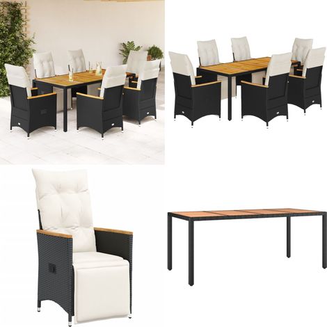 7-tlg. Garten-Bistro-Set mit Kissen Schwarz Poly Rattan - Gartenmöbel - Lounge Sessel - Outdoor Möbel - Rattan Gartenmöbel - Esstisch - Home & Living (1/5)