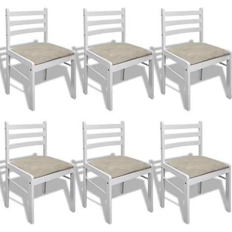 Maison Exclusive - Esszimmerstühle 6 Stk. Weiß Massivholz und Sam (1/5)