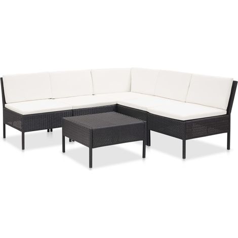 6-tlg. Garten-Lounge-Set mit Auflagen Poly Rattan Schwarz