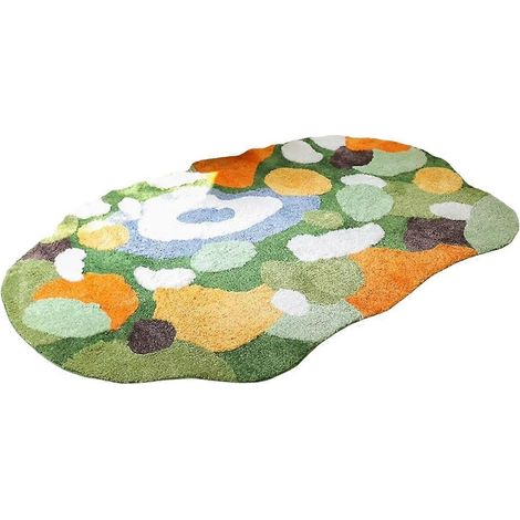 Tapis de sol antidérapant en mousse verte et jaune irrégulière, idéal pour la chambre, la cuisine ou la buanderie. (1/5)