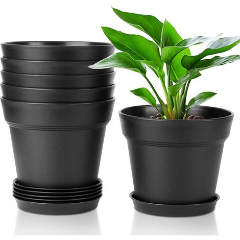 6pcs pots de plantes en plastique système d'irrigation noir avec évent pour jardin de balcon extérieur intérieur (1/5)