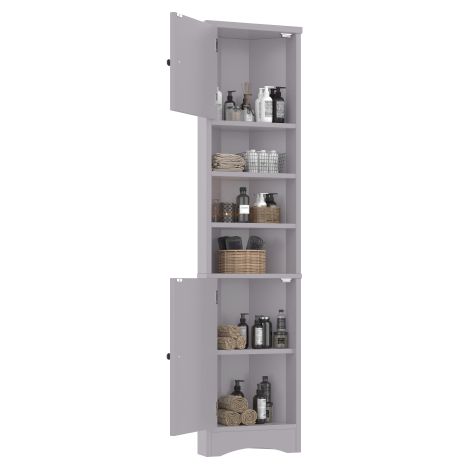 Armoire d’angle grise laquée, portes doubles et étagères ajustables
