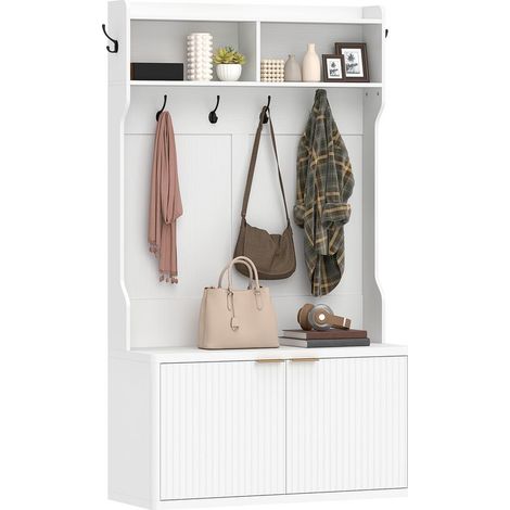 Porte-manteau et rangement à chaussures 4 en 1, porte-manteau moderne avec étagère ouverte pour couloir, entrée, chambre, 100 x 38 x 172 cm, blanc (1/5)