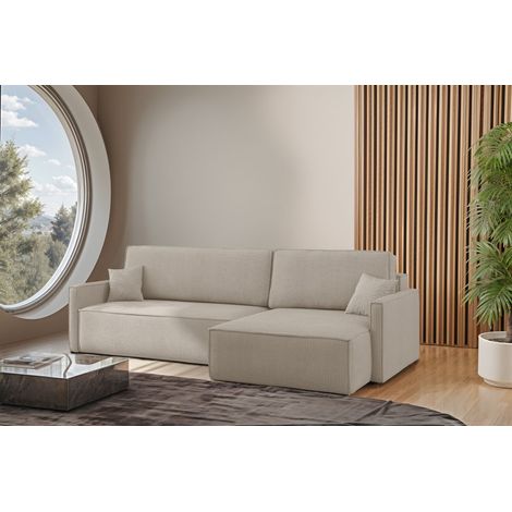 Ecksofa Schlafsofa Sofa LOUIS Stoff Scala Beige Ottomane Rechts (1/4)