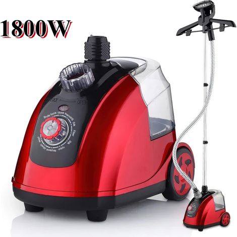 Défroisseur vapeur 1800W, Defroisseur Vapeur Vertical avec Réservoir d'eau 1.8 L, 11 vitesses, 26 sec, pour divers textiles, Rouge (1/5)