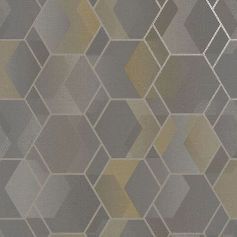 Geometric Hexagon Wallpaper Grey Gold Modern Wall Covering Feature Wall (1/4)