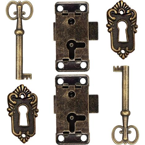 cerraduras antiguas para puertas de armarios, cerraduras decorativas para muebles, cerraduras con cerradura para llaves, cerraduras para cajas de madera, joyas antiguas, maletas de maquillaje, cajones (1/5)
