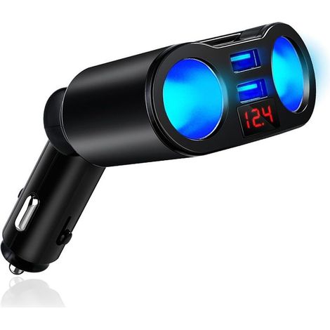 Splitter per caricabatterie da auto con 2 prese accendisigari, splitter per accendisigari, caricabatterie da auto, ricarica rapida 12V/24V, voltmetro integrato, adattatore per telefono e tablet. (1/5)