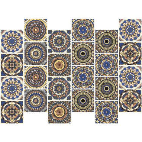 24 Pièces Autocollant Mural Mandala Autocollant pour Carrelage Pvc Auto-adhésif Amovible Résistant à L'usure, Motif Ethnique Marron, pour Salle de Bain et Décoration Intérieure (1/5)